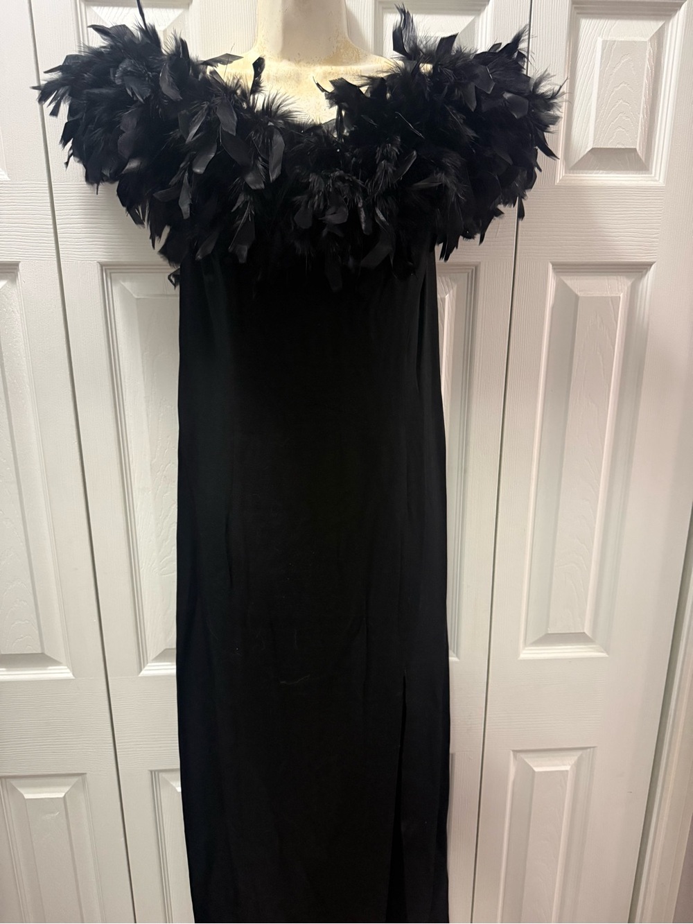 Collectif Black Off-Shoulder Feather Trim Maxi Dress